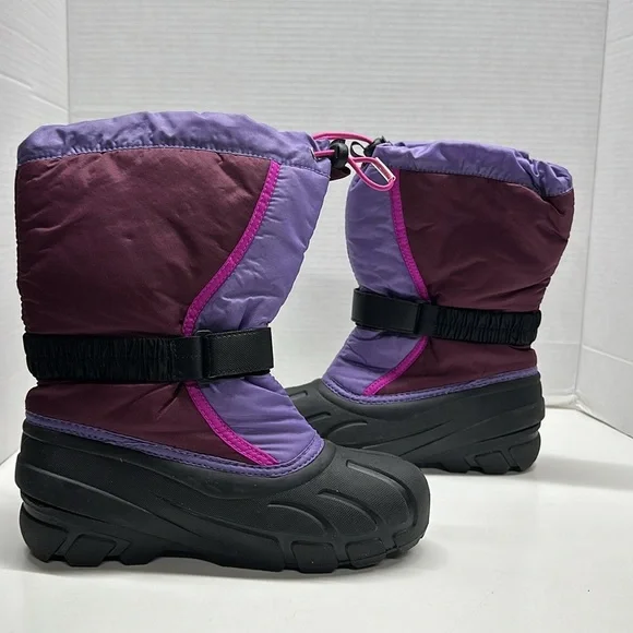 Sorel Winter Boots Flurry Snow Black Purple Youth Kids Big Girls